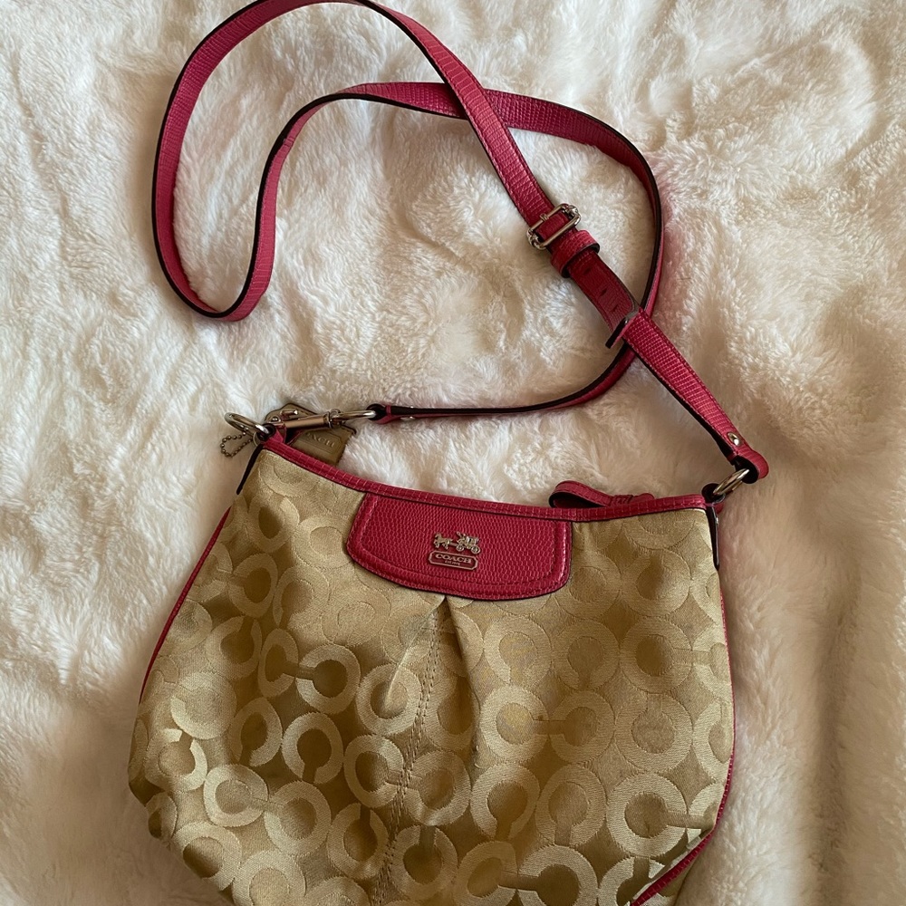 Tan and Pink Coach Crossbody Bag